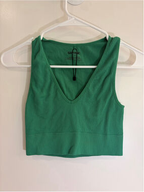 Garage Ribbed Seamless V-Neck Crop Tank Top Green Size P/XS NWOT